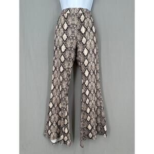 Sadie Sage Pants Womens Small Beige Snake Print Flare Pull On Stretch Western
